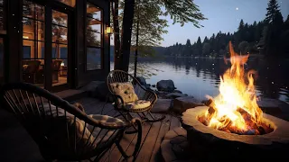 Cozy Fireplace with Lakeside Forest Scene | Fire Sounds for Deep Relaxation and Stress Relief