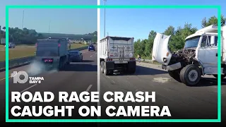 Road rage causes crash between dump truck, two semi-trucks, FHP troopers say