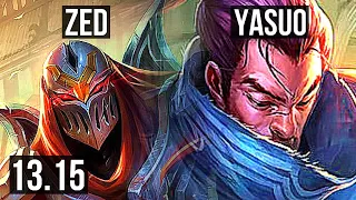 ZED vs YASUO (MID) | 10 solo kills, 2.9M mastery, 1100+ games, Legendary | KR Master | 13.15