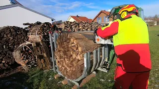 Brennholz machen mit, Fendt, Stihl 661, Bündelgerät, Atv, Quad, Mega Kettensäge 1,5 Meter Schwert