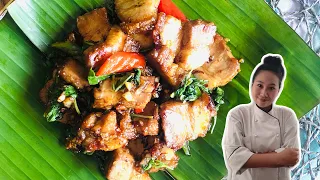 Crispy Pork belly Pad Krapow Recipe • Thai Crispy Pork belly | ThaiChef food