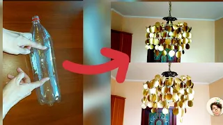 DIY fantastic chandelier made of plastic bottles and bamboo skewers 😄 Best out of waste 😍
