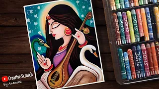 Saraswati Maa Drawing Easy and Beautiful | How to Make Maa Saraswati Drawing #saraswatipuja