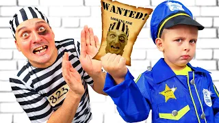 Pretend Play Police Catching Magic Thief Jump Through Wall | Funny Cop Jail Story for Kids