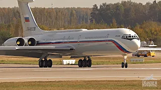 IL-62 Short takeoff run and landing with dynamic braking. And the sound of the D-30KU.