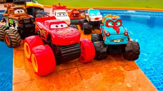 Looking for Disney Pixar Cars On the Rocky Road : Lightning McQueen, Mater, Dinoco McQueen, Mack