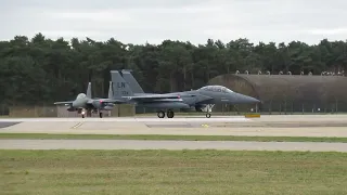 USAF F15s lining up to take off. Crazy loud.