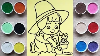 Toys for kids, coloring the planting flower girl sand painting - Chim Xinh