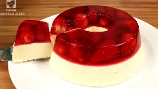 SOBREMESA DE GELATINA COM MORANGO 🍓 - LINDA E DELICIOSA