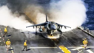 Finally !!: AV-8B Harrier II Showing the Insane Jump on Aircraft Carrier