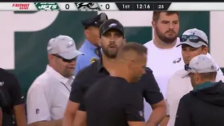 Eagles Head Coach Nick Sirianni Yelling At Jets Head Coach Rob Saleh After Late Hit on Jalen Hurts!