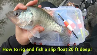 How to rig and fish a slip bobber to catch crappie 20 ft deep! Winter creek crappie fishing!