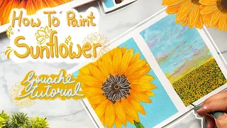 Step By Step Gouache Painting Tutorial | Painting Sunflower With Gouache