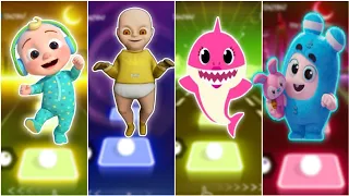 The Baby In Yellow🆚Cocomelon🆚baby shark 🆚Oddbods 🆚Super JoJo🎶 Who Is Best?|Tiles Hop EDM Rush