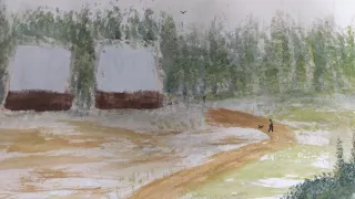 Watercolor Tutorial Using a Hake Brush - Time Lapse - Coming Home