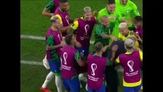 Tite faz a "dança do pombo" em comemoração do terceiro gol do Brasil