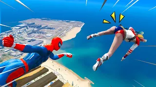 HOMEM ARANHA DERRUBOU A SUA NAMORADA ARLEQUINA DO PREDIO no GTA 5