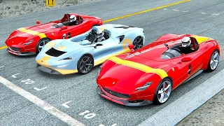 McLaren Elva vs Ferrari Monza SP1 vs Ferrari Monza SP2 at Imola GP