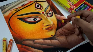 Art Competition | Durga Maa drawing with Oil Pastel,  Oil pastel drawing