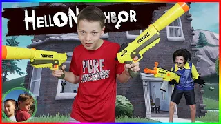 Hello Neighbor Plays Fortnite In Real Life! Fortnite Nerf Battle!