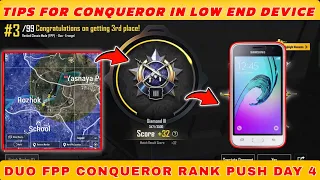 Tips for conqueror in low end device | Duo fpp conqueror rank push day 4 #bgmi #bgmirankpush