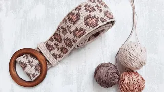 Вяжем ремень с принтом Леопард - жаккард крючком/ Leopard print belt - tapestry crochet