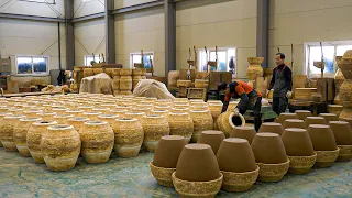 Mass production process of traditional Korean jars. a traditional pottery factory