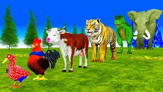 Paint Animals Duck  T-Rex Chicken Goad Cow Gorilla Tiger Dinosaur Elephant Fountain Crossing Animals