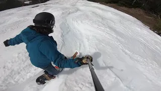 spring snow boarding Lutsen Mountains -   on the north shore of lake superior.