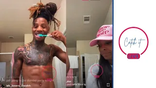 Bj brushing his teeth on IG live with Nette and Benet