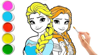 Elsa and Anna Drawing Painting and Coloring For Kids Toddlers