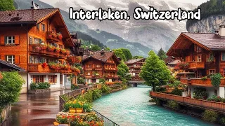 Interlaken, Switzerland , walking on rainy evening 4K - charming Swiss towns - Rain ambience