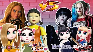 My Talking Angela 2 ❤️/ M3gan Doll And Squid Game Doll VS Wednesday And Harley Quinn 😍/ New Gameplay