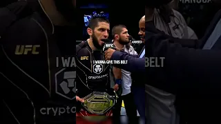 Islam dedicates belt to khabib and his father #islammakhachev #shorts