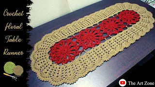 Crochet Pattern for Oval Table Runner with Flower Motives #tablerunner #dining #crochetpatterns