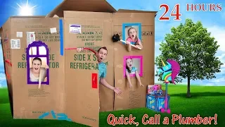 Toilet Trouble in 2 Story Box Fort 24 Hour Challenge! We Get Soaked!!!
