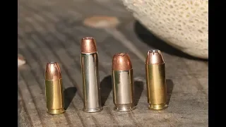 9mm vs .357 mag vs 45acp vs 10mm - Shooting Cantelopes!!!