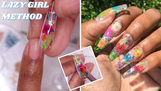 DIY AT HOME POLYGEL NAILS | ENCAPSULATED FLOWERS USING THE LAZY GIRL METHOD | NAIL TUTORIAL