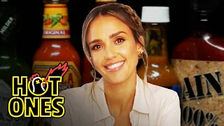 Jessica Alba Applies Lip Gloss While Eating Spicy Wings | Hot Ones