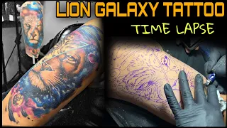 LION x GALAXY x WATER COLOR TATTOO TIME LAPSE