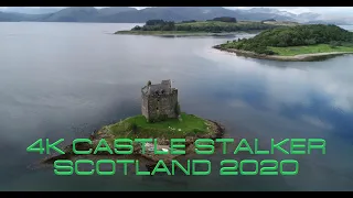 4K Drone Video: Castle Stalker, Appin, Argyll, Highlands, Scotland Aug 2020