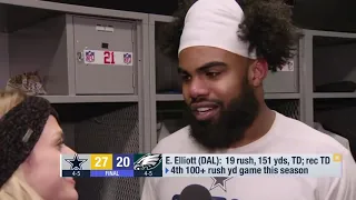 Dallas Cowboys RB Ezekiel Elliott reacts to his crazy hurdle vs  Philadelphia Eagles