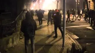 Protestants clash with police in the  Bank street, Kyiv, Ukraine 01 12 2013