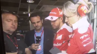 Vettel watching the footage of the incident with Kvyat - Russian GP 2016