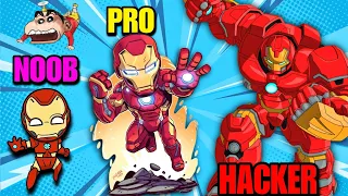 UPGRADING IRONMAN INTO HULKBUSTER WITH SHINCHAN | NOOB VS PRO VS HACKER IN GAMEPLAY | IamBolt Gaming