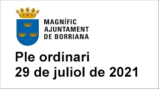 Ajuntament de Borriana/Burriana. Sessió ordinària del ple del dia 29 de juliol de 2021