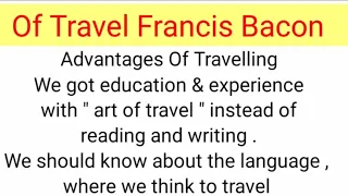 Of travel , Francis bacon , of travel by Francis bacon , of travel in hindi , of travel essay ,