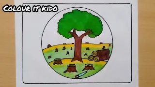 Deforestation Drawing easy |Deforestation Drawing easy step by step | Save tree Drawing