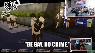 Akechi Goro (Robbie Daymond) says "Be gay, do crime"