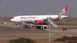 Take-off from Lilongwe, Malawi. Kenya airways, Boeing 777-200